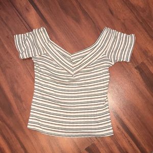 STRIPED OFF THE SHOULDER SHIRT